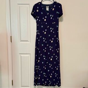 Vintage Laura Ashley Floral Navy Blue Midi Dress